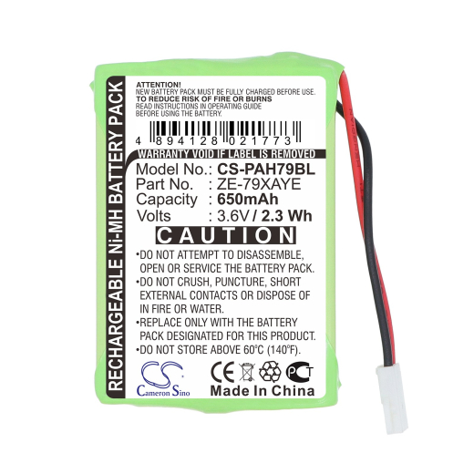 3.6V 650mAh/2.34Wh Ni-MH Akku f.:Panasonic Model: ZE-79XAYE, Handheld ZE-79, Handheld ZE-79UNCY, Handheld ZE-79XAYE