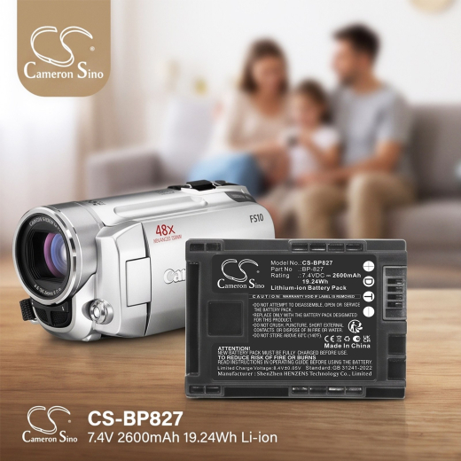 7.4V 2600mAh / 19.24Wh Li-ion Akku f.:Canon Model: BP-820, BP-827, BP-828, FS10, FS10 Flash Memory Camcorder, FS100, FS100 Flash Memory Camcorder, FS
