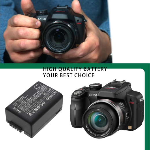 7.4V 750mAh / 5.55Wh Li-ion Akku f.:Panasonic Model: DMW-BM9PP, DMW-BMB9, DMW-BMB9E, Lumix DMC-FZ100, Lumix DMC-FZ100GK, Lumix DMC-FZ100K, Lumix DMC-