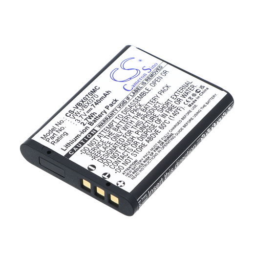 3.7V 740mAh/2.7Wh Li-ion Akku f.:Panasonic Model: VW-VBX070, VW-VBX070GK, VW-VBX070-W, HM-TA2, HX-DC1, HX-DC10, HX-DC10EB-K, HX-DC10EF-K, HX-DC10GK,